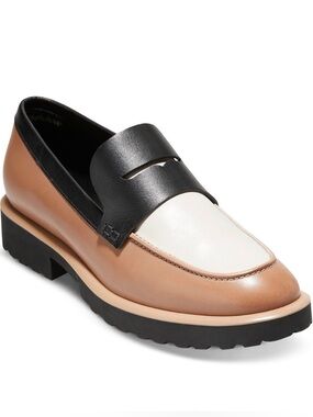Cole Haan Geneva Three-Tone Leather Penny Loafers - Black, Cream & Tan